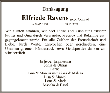 Traueranzeige von Elfriede Ravens von SYK