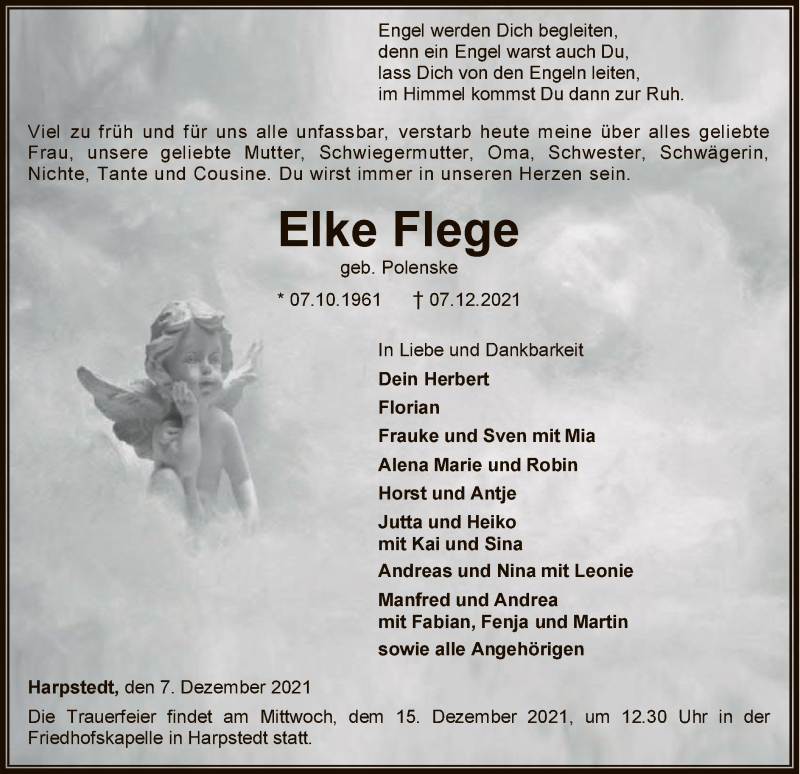  Traueranzeige für Elke Flege vom 10.12.2021 aus SYK