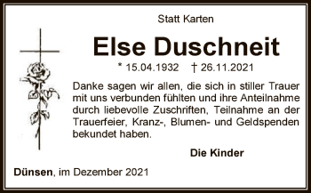 Traueranzeige von Else Duschneit von SYK