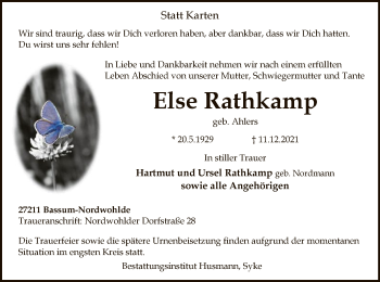 Traueranzeige von Else Rathkamp von SYK