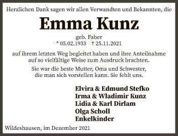 Traueranzeige von Emma Kunz von SYK