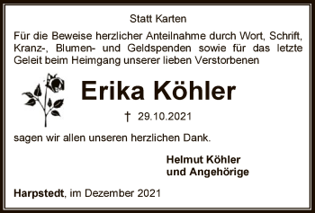 Traueranzeige von Erika Köhler von SYK