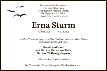 Traueranzeige von Erna Sturm von SYK