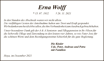 Traueranzeige von Erna Wolff von SYK