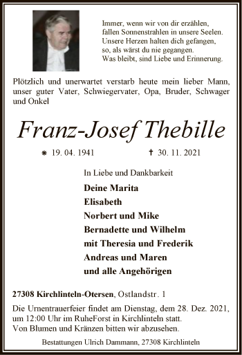 Traueranzeige von Franz-Josef Thebille von SYK