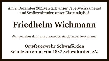 Traueranzeige von Friedhelm Wichmann von SYK