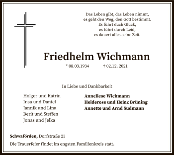 Traueranzeige von Friedhelm Wichmann von SYK