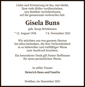 Traueranzeige von Gisela Buns von SYK