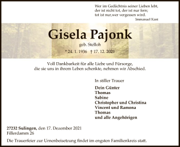 Traueranzeige von Gisela Pajonk von SYK