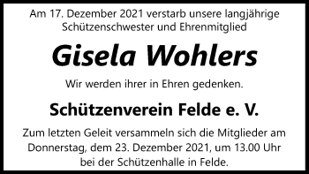 Traueranzeige von Gisela Wohlers von SYK