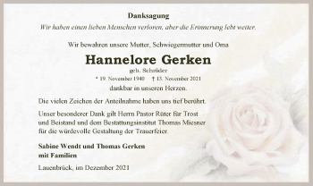 Traueranzeige von Hannelore Gerken von SYK