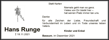 Traueranzeige von Hans Runge von SYK