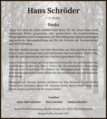 Traueranzeige von Hans Schröder von SYK