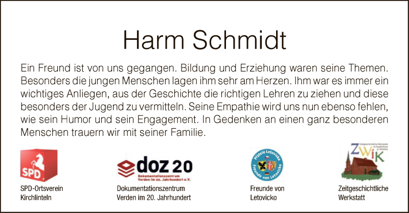 Traueranzeige für Harm Schmidt vom 04.12.2021 aus SYK