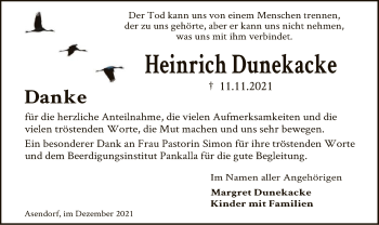 Traueranzeige von Heinrich Dunekacke von SYK