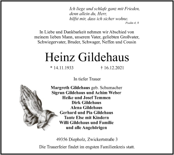 Traueranzeige von Heinz Gildehaus von SYK