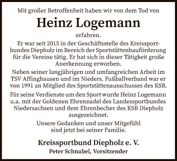 Traueranzeige von Heinz Logemann von SYK