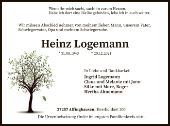 Traueranzeige von Heinz Logemann von SYK