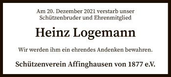 Traueranzeige von Heinz Logemann von SYK