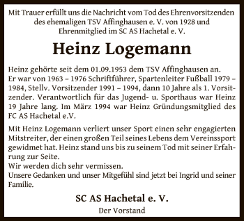 Traueranzeige von Heinz Logemann von SYK