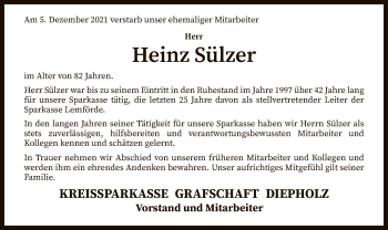 Traueranzeige von Heinz Sülzer von SYK