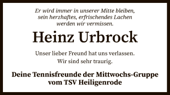 Traueranzeige von Heinz Urbrock von SYK