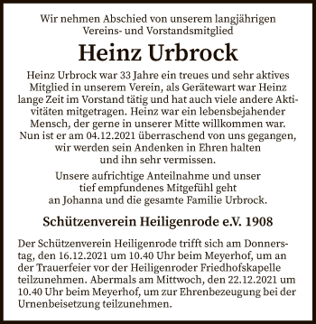 Traueranzeige von Heinz Urbrock von SYK