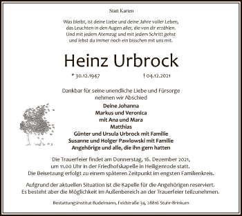 Traueranzeige von Heinz Urbrock von SYK