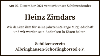 Traueranzeige von Heinz Zimdars von SYK