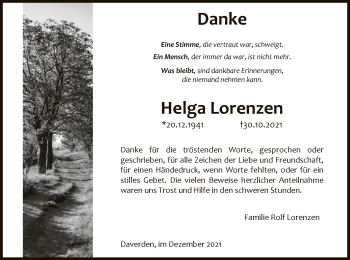 Traueranzeige von Helga Lorenzen von SYK