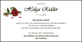 Traueranzeige von Helga Ridder von SYK