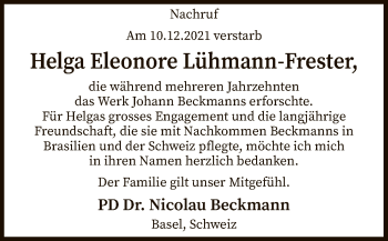 Traueranzeige von Helga Eleonore Lühmann-Frester von SYK