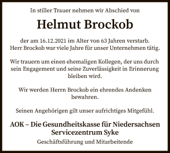 Traueranzeige von Helmut Brockob von SYK