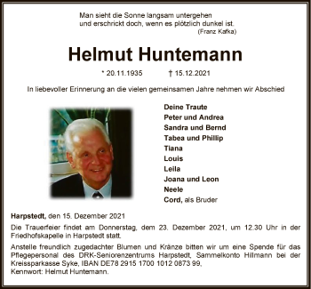 Traueranzeige von Helmut Huntemann von SYK