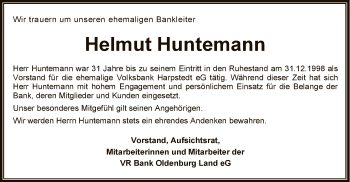 Traueranzeige von Helmut Huntemann von SYK