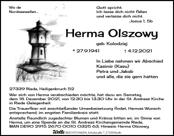 Traueranzeige von Herma Olszowy von SYK