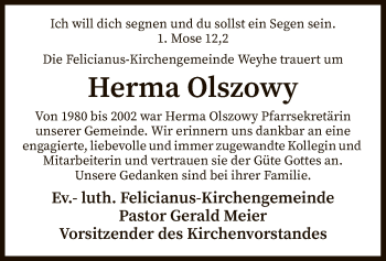 Traueranzeige von Herma Olszowy von SYK