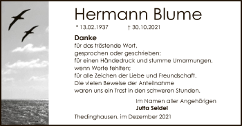 Traueranzeige von Hermann Blume von SYK