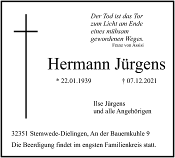 Traueranzeige von Hermann Jürgens von SYK