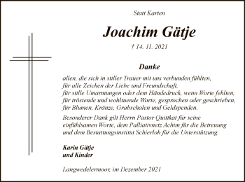 Traueranzeige von Joachim Gätje von SYK