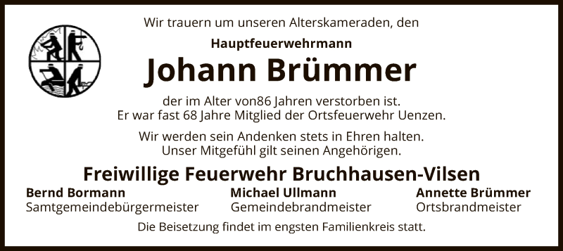  Traueranzeige für Johann Brümmer vom 03.12.2021 aus SYK