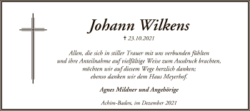 Traueranzeige von Johann Wilkens von SYK