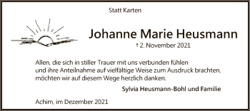 Traueranzeige von Johanne Marie Heusmann von SYK