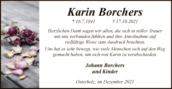 Traueranzeige von Karin Borchers von SYK