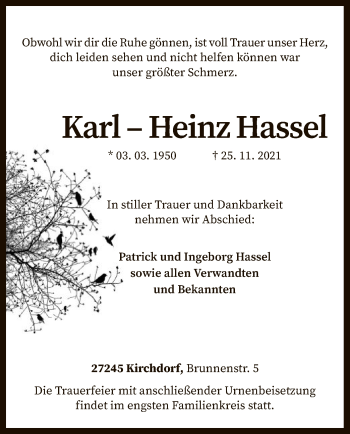 Traueranzeige von Karl-Heinz Hassel von SYK