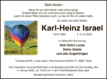 Traueranzeige von Karl-Heinz Israel von SYK