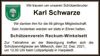 Traueranzeige von Karl Schwarze von SYK