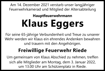 Traueranzeige von Klaus Eggers von SYK