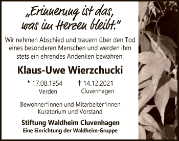 Traueranzeige von Klaus-Uwe Wierzchucki von SYK