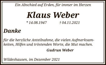 Traueranzeige von Klaus Weber von SYK